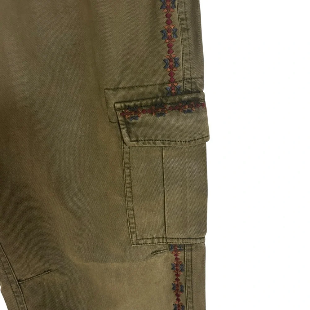 Sundance Olive Green Embroidered Cargo Pants Size 14 Boho Earthy - Picture 6 of 16